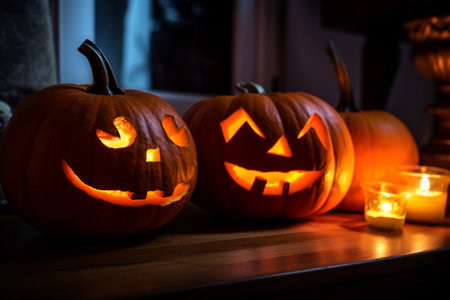 Generative AI Jack O Lanterns Glowing Halloween Scene illustrationの素材