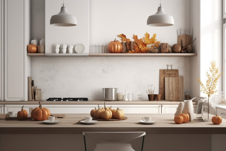 Generative ai. nordic kitchen interior design autumn apartment . High quality illustrationの素材