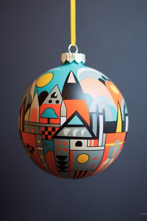 Generative ai. Memphis Christmas background baubles winter festive background.の素材