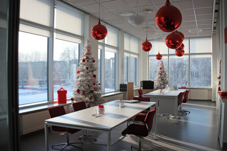 Generative ai. Christmas decorated office.の素材