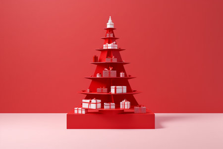 Generative ai. Christmas decorated product display podium.の素材