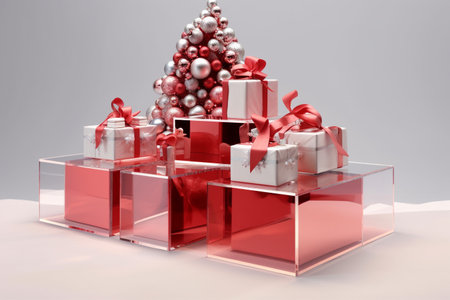 Generative ai. Christmas decorated product display podium.の素材