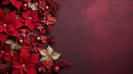 Christmas decorated frame of flowers poinsettia. Generative ai.の素材
