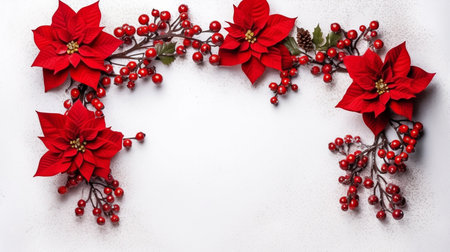 Christmas decorated frame of flowers poinsettia. Generative ai.の素材