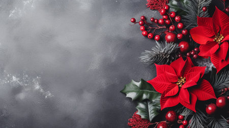 Christmas decorated frame of flowers poinsettia. Generative ai.の素材