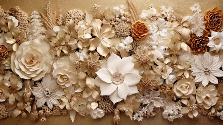Christmas decorated frame of flowers top view flat lay. Generative aiの素材