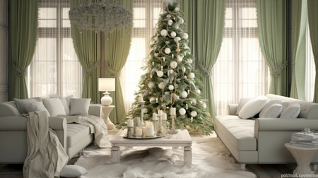 Generative ai. Christmas interior design decoration, living room. High quality illustrationの素材