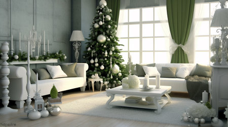 Generative ai. Christmas interior design decoration, living room. High quality illustrationの素材