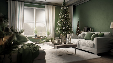 Generative ai. Christmas interior design decoration, living room. High quality illustrationの素材