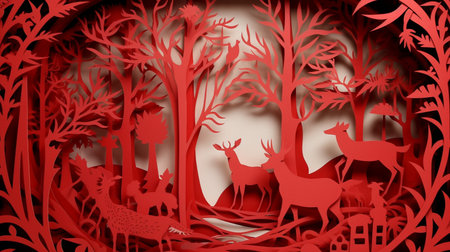 Christmas paper cut art red color. Generative ai. High quality illustrationの素材
