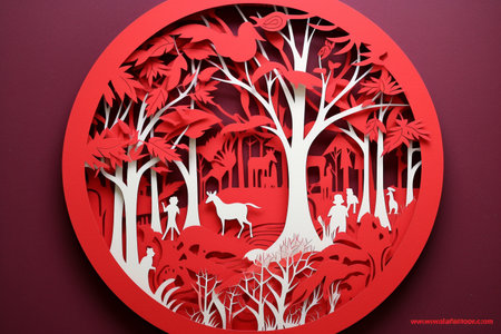 Christmas paper cut art red color. Generative ai. High quality illustrationの素材