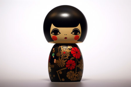 Generative ai. Japanese kokeshi doll with short hair and traditional kimonoの素材