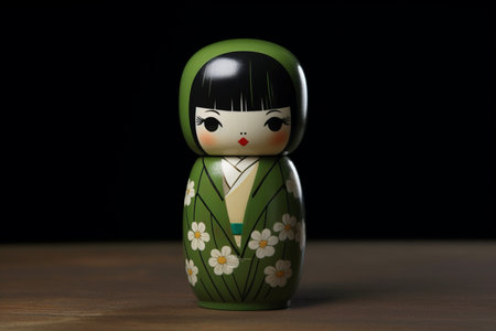 Generative ai. Japanese kokeshi doll with short hair and traditional kimonoの素材