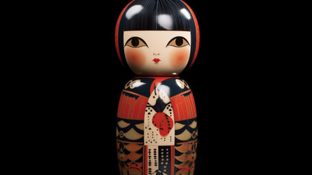 Generative ai. Japanese kokeshi doll with short hair and traditional kimonoの素材