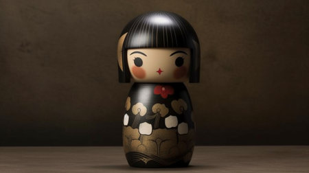 Generative ai. Japanese kokeshi doll with short hair and traditional kimonoの素材
