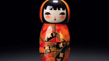 Generative ai. Japanese kokeshi doll with short hair and traditional kimonoの素材