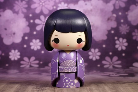 Generative ai. Japanese kokeshi doll with short hair and traditional kimonoの素材