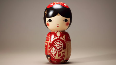 Generative ai. Japanese kokeshi doll with short hair and traditional kimonoの素材