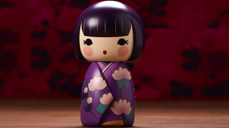 Generative ai. Japanese kokeshi doll with short hair and traditional kimonoの素材