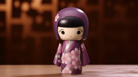 Generative ai. Japanese kokeshi doll with short hair and traditional kimonoの素材