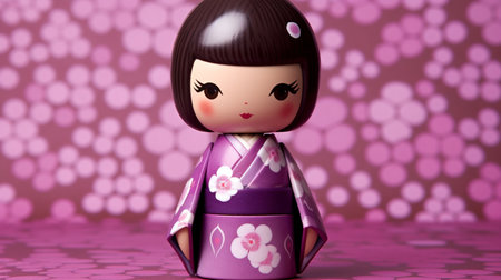 Generative ai. Japanese kokeshi doll with short hair and traditional kimonoの素材