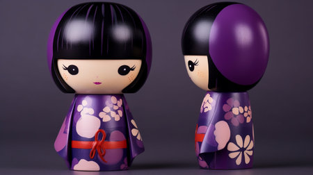 Generative ai. Japanese kokeshi doll with short hair and traditional kimonoの素材