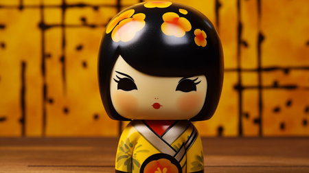 Generative ai. Japanese kokeshi doll with short hair and kimonoの素材