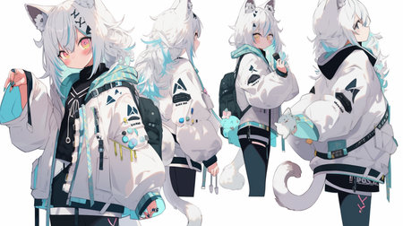 Generative ai. Kawaii Japanese kitten illustrationの素材