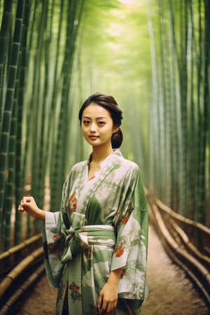 Asian woman in a bamboo forest generative AIの素材