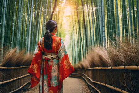 Asian woman in a bamboo forest generative AIの素材