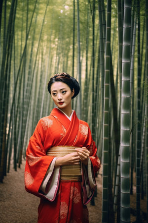 Asian woman in a bamboo forest generative AIの素材