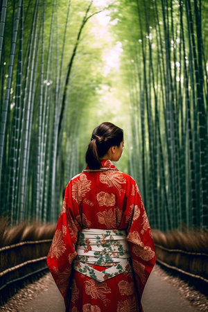 Asian woman in a bamboo forest generative AIの素材
