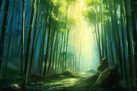 a painting of a path through a bamboo forest. generative ai. High quality illustrationの素材