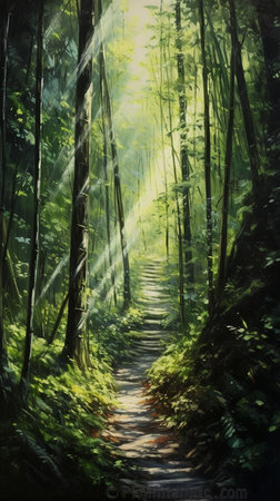 a painting of a path through a bamboo forest. generative ai. High quality illustrationの素材