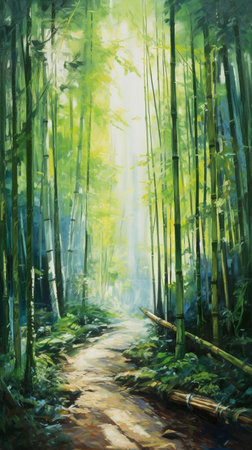 a painting of a path through a bamboo forest. generative ai. High quality illustrationの素材