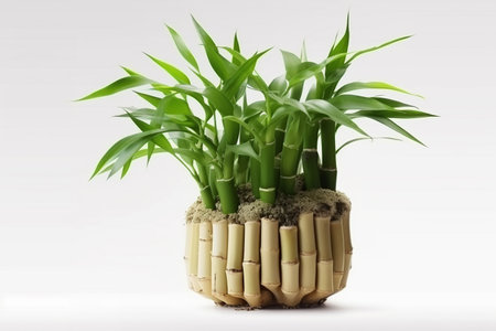 Lucky Bamboo Plant. Small bamboo in the pot. generative ai. High quality illustrationの素材