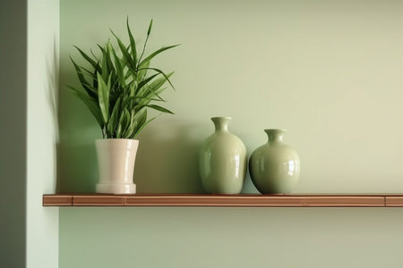 Pot with lucky bamboo plant on table. generative ai. High quality illustrationの素材