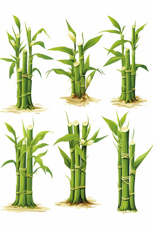Set of isolated lucky bamboo with straight. generative ai. High quality illustrationの素材