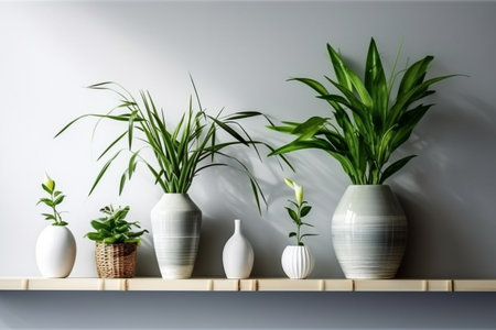 Pot with lucky bamboo plant on table. generative ai. High quality illustrationの素材