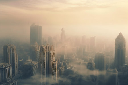 smog over big city with skyscrapers. generative ai. High quality illustrationの素材