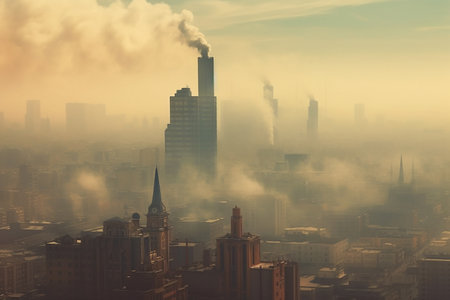 smog over big city with skyscrapers. generative ai. High quality illustrationの素材