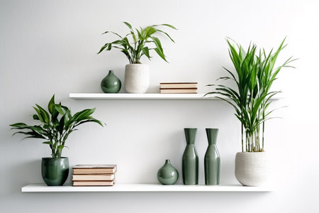 Pot with lucky bamboo plant on table. generative ai. High quality illustrationの素材