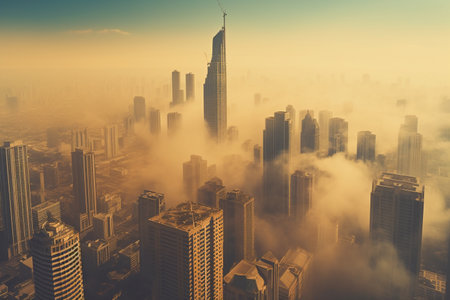 smog over big city with skyscrapers. generative ai. High quality illustrationの素材
