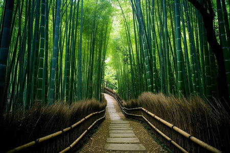 a painting of a path through a bamboo forest. generative ai. High quality illustrationの素材