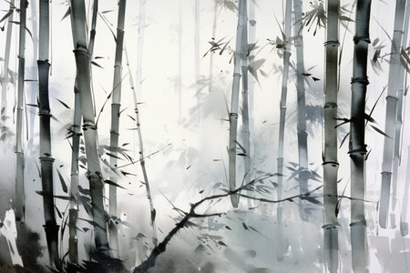 Sumi-e bamboo. generative ai. High quality illustrationの素材