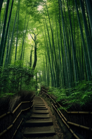 Kyoto Japan Bamboo Forest path. generative ai. High quality illustrationの素材