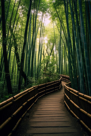 Kyoto Japan Bamboo Forest path. generative ai. High quality illustrationの素材