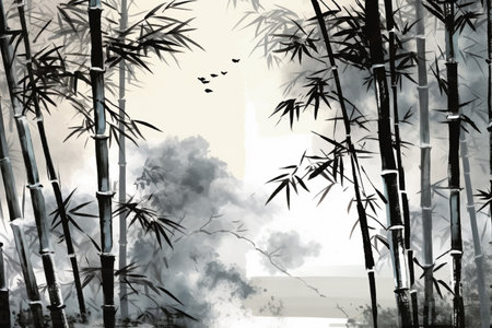 Sumi-e bamboo. generative ai. High quality illustrationの素材