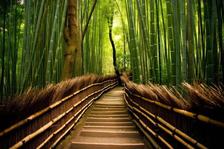 a painting of a path through a bamboo forest. generative ai. High quality illustrationの素材