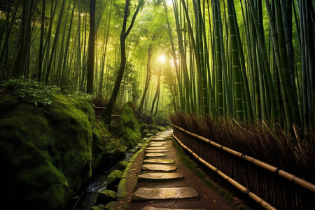a painting of a path through a bamboo forest. generative ai. High quality illustrationの素材
